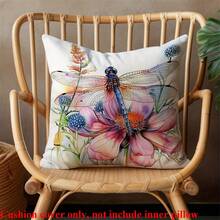 Set de 4 fundas de cojín con diseño de libélula en acuarela - Terciopelo suave color melocotón, 17.7x17.7 pulgadas, con cierre de cremallera, lavable a máquina - Perfecto para decoración de sala de estar y dormitorio, sin cojín interior - Multicolor - Ver 8
