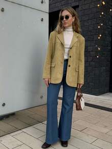 1pc Women Suedette Coat, Suitable For Daily Commute, Christmas, Thanksgiving - Khaki - View 6