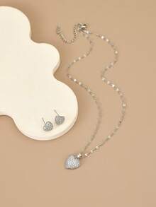 1 chiếc vòng cổ bằng thép không gỉ hình trái tim đính đá Rhinestone sang trọng dành cho nữ, 1 đôi bông tai hình trái tim đính đá Rhinestone sang trọng dành cho nữ, thích hợp cho tiệc tùng, đeo hàng ngày, phong cách châu Âu và Mỹ, cá nhân hóa, hào phóng, Zirconia khối, trang sức cưới, quà tặng cho bé gái, người thân, bạn bè, sinh nhật, ngày lễ tình nhân, quà tặng cho người yêu - Vàng - Xem 10