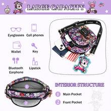 Tokidoki Official Crossbody Bag With Unicorno Keychain, Cartoon Adjustable Shoulder Strap Shoulder Bag Handbag Phone Purse Wallet For Women Girls - 紫色 - 查看 4