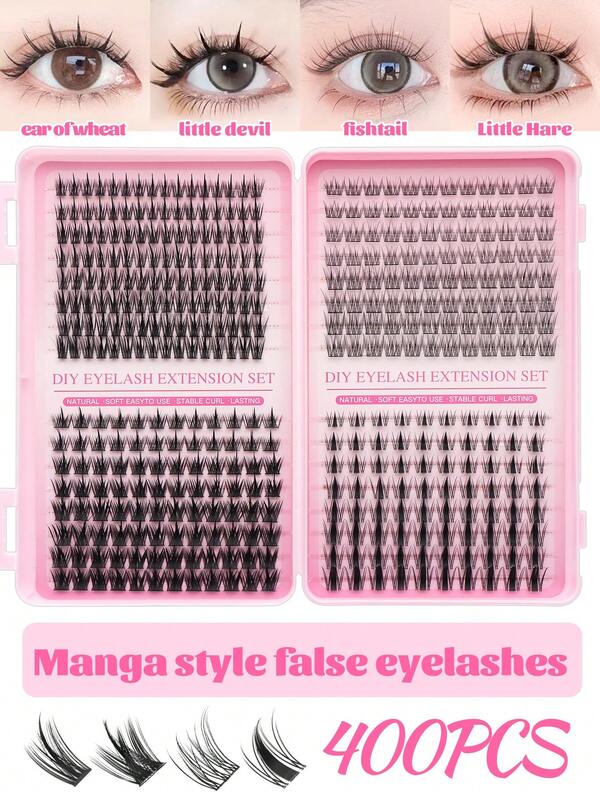 400 Pcs C Curl Fairy Halloween Lashes Clusters 8-16mm Cartoon Lash Clusters C Curl Spread - Wide Span DIY Eyelash Extension Moist Outward Pointed Anime Lashes Individual False Lash Clusters With 0.05mm Ultra-Thin Invisible Lash Band