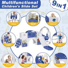 VA-Cerulean Children's Slide With Swing, Tunnel, Shelter, And Basketball Hoop – Freestanding Indoor & Outdoor Play Set, Baby Slide Made Of HDPE + PP Plastic, Blue-White, 245 X 154 X 119 Cm, Up To 50 Kg - Blue and White - View 4