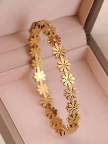 3 chiếc/1 chiếc Vòng tay thép không gỉ họa tiết hoa cúc thời trang và thanh lịch, thích hợp để đeo hàng ngày, xếp chồng, làm phụ kiện cho lễ hội âm nhạc và tiệc tùng - Vàng - Xem 10