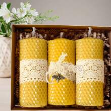 3 Sets Of 2 * 4 Inch Natural Beeswax Candles, Cylindrical Beeswax Candles With Honeycomb Texture, Equipped With Lace Ribbons And Small Bee Decorations, A Gift From The Beehive For Candle Enthusiasts, Smoke-Free, Handmade, Can Be Used For Home Decoration, Special Scene Decoration, Holiday Decoration, Or As A Gift For Lovers, Family, And Friends. Christmas, Halloween. - Nhiều màu - Xem 8