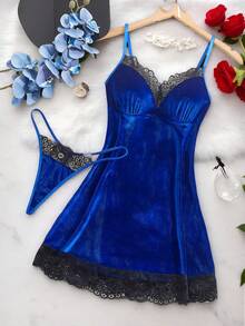 2pcs Plus Size Women's Autumn And Winter Velour Fleece Pajama Set - Royal Blue - View 10