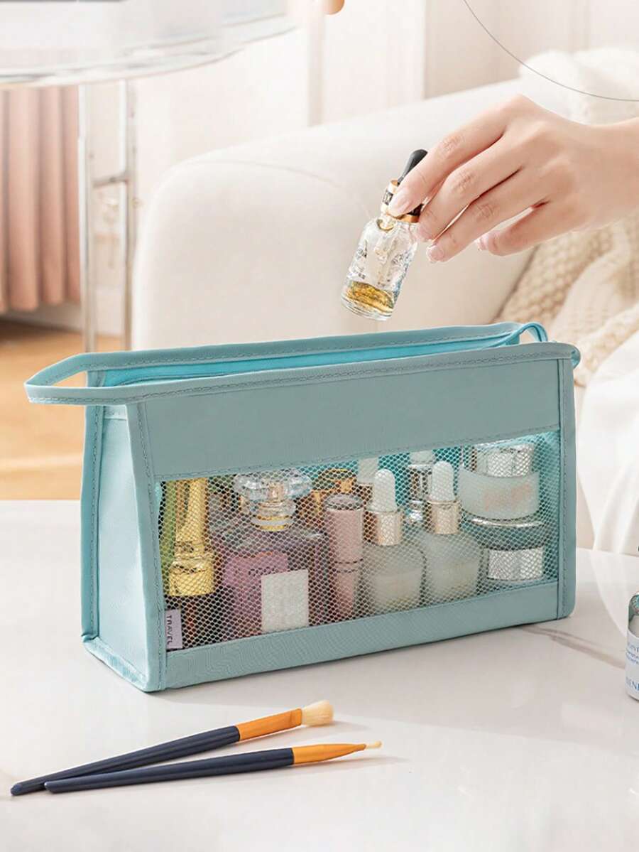 Cosmetic Bag Travel Organizer Portable Toiletry Bag Storage Women Mesh Handbag Large Capacity Premium Triangle Bag - Multicolor - View 1