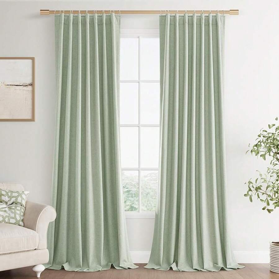 Beige Linen% Blackout Curtains 84 Inch Long, Rod Pocket/Back Tab/Hook Belt/Clip Rings, Thermal Insulated Drapes Bedroom Living Room With Hooks (1 Panel, 60 X 84), Stylish Window Treatments - 聖人 - 查看 1