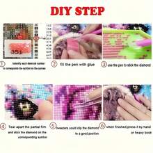 1 pieza Kit de pintura de diamantes de niña anime de pelo rosa - Pintura artesanal de mosaico, tamaño 30X40, elemento de cuerno rojo con fondo rosa fresco, personaje encantador y delicado, arte de decoración del hogar, regalo de vacaciones ideal para principiantes