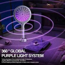 2-In-1 Foldable Telescopic Electric Mosquito Swatter/Fly Swatter With Purple Mosquito Repellent Light - USB Powered, Retractable Handle, Suitable For Indoor, Office, Backyard, Camping - Portable Mosquito Killer, Stylish Design, Durable, 500mAh Battery