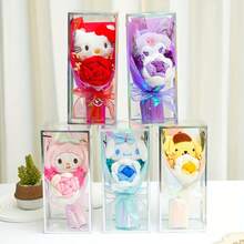 1pc Sanrio Character Bouquet Plush Doll, Handmade Crochet Rose Flower, Gift For Valentine's Day, Birthday, Anniversary, Special Occasions, Christmas, Home Decor - Multicolor - View 3