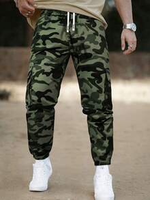 1pc Tween Boys' Camo Cargo Pants With Pockets - Stretchy Casual Outdoor Workwear, All-Season Comfort, Regular Fit For Play & Sports, Boy Pants, Allseason Trousers, Functional Pocket Design, Durable Kids' Clothing, For Outdoor, For Back To School - Army Green - View 5