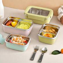 1pc 304 Stainless Steel Divided Lunch Box With Detachable Lid, Portable Thermal Insulated Lunch Container, Large Capacity Reusable Bento Box With Single/Double Compartments, Leak Proof Fruit Salad Food Storage Container, Food Fresh-Keeping Box, Refrigerator And Microwave Allowed, Suitable For Student And Adult Use In Home, School, Dorm, Office, Outdoor Camping, Picnic, Travel, Back To School - 彩色 - 查看 1