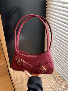 1pc Commuter Underarm Bag, Versatile Shoulder Bag For Work, Shopping, Summer - Burgundy - View 6