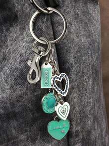 1 件精美猫眼石爱心钥匙扣、花朵皮革钥匙扣、绿色爱心包包吊坠、情侣金属汽车包包吊坠、汽车钥匙扣配件汽车配件可爱哥特 Y2k