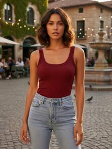 Cotton Ribbed Racerback Tank Top - Maroon - View 3