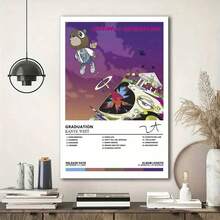 Framed 1pc Kanyee West Poster Graduation Album Cover Posters Rap Music Poster Wall Art Room Decor Print Canvas Posters For Room Aesthetic,Canvas Art Print Poster Decorative Pictures Home Aesthetic For Bedroom,Livingroom,Corridor,Office,Study,Cafe,Dining Room,Bathroom,Kitchen,Room Decor - 黑色 - 查看 2