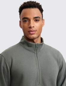 Cotton Fleece Lined Half Zip Mock Neck Men's Sweatshirts - Casual Workout Daily Wear - White Apricot - View 10