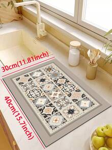 1pc Floral Plaid Patchwork Pattern, Vintage Fashionable Style, Approx. 3mm Thick Absorbent Kitchen Mat/Carpet Set, Washable, Suitable For Kitchen, Bathroom, Entryway, Laundry Room, Study, Living Room, Bedroom, Hallway - Multicolor - View 16