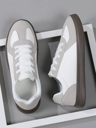 男士 4 季复古德式休闲鞋，轻质软底，圆头系带，平底运动鞋，加大码至 46