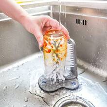 A 2-In-1 Cup Brush And Glass Cleaner, Manual Suction Cup Brush For Wine Glasses, Kitchen Sink Bottle Cleaning Tool, Made Of Durable PP Material, No Charging Required, Mixed Colors, Essential Kitchen Accessory. - Xám - Xem 3