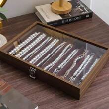 1 pièce - Boîte de rangement à cordelette pour jouets culturels, bracelets en cristal, bracelets, boîte à bijoux pour hommes et femmes + Grande capacité anti-oxydation en bois avec boîte d'affichage de bracelet en velours et verre. Meilleure présentation de vos bijoux