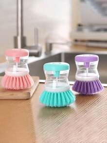 1/2/4 PCS Kitchen Pot Cleaning Brush, Portable Household Dish Washing Brush, Pressure-Type Liquid Dish Washing Brush, Small Kitchen Pot Brush, Home/Outdoor Camping Picnic Cleaning Tool, Outdoor Kitchenware, Outdoor Equipment