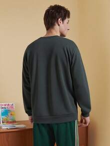 Men's Fashion Creative Design Graphic Print Casual Sports Commuter Slim Fit Crew Neck Sweatshirt - Dark Grey - View 4