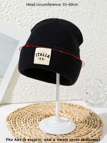 1pc Unisex Italy Flag Patch Knit Beanie Hat, Couple Outdoor Sports Skiing Casual Street Acrylic Knit Cap, Autumn/Winter Winter Warm