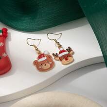 New Asymmetric Christmas Snowflake Bell Earrings, Fresh And Sweet Cartoon Drip Oil Reindeer And Bear Earrings, Holiday Jewelry For Women