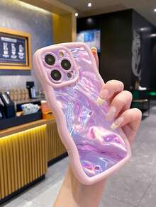 大理石纹梦幻紫色波浪图案防震手机壳，UV印刷，兼容/Galaxy/Moto/Moto等品牌。 - 粉色 - 查看 3