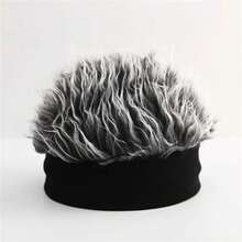 Personalized Men's Knitted Hat With Wig, Hip-Hop Fashion Brimless Hat, Men's Party Cosplay Accessory - 黑色 - 查看 5