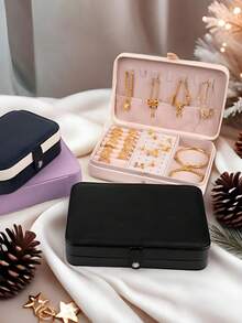 1pc Travel Dual-Layer Jewelry Box, PU Leather Jewelry Storage Box, Snap Closure Pendant Organizer, Large Capacity Jewelry Case, Necklace, Earring, Ring Display Tray - Multicolor - View 11