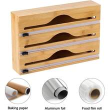 1 件装多尺寸通用竹木壁挂式保鲜膜切割器，厨房用品双向保鲜膜分配器，批发