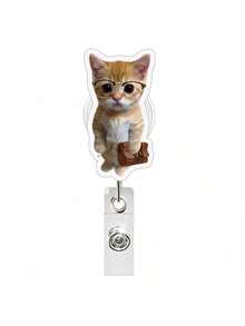1pc Acrylic Cat Retractable Rotating Badge Reel, Nurse/Doctor ID Card Holder Keychain - Multicolor - View 4