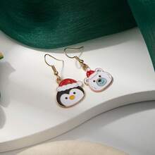 New Asymmetric Christmas Snowflake Bell Earrings, Fresh And Sweet Cartoon Drip Oil Reindeer And Bear Earrings, Holiday Jewelry For Women