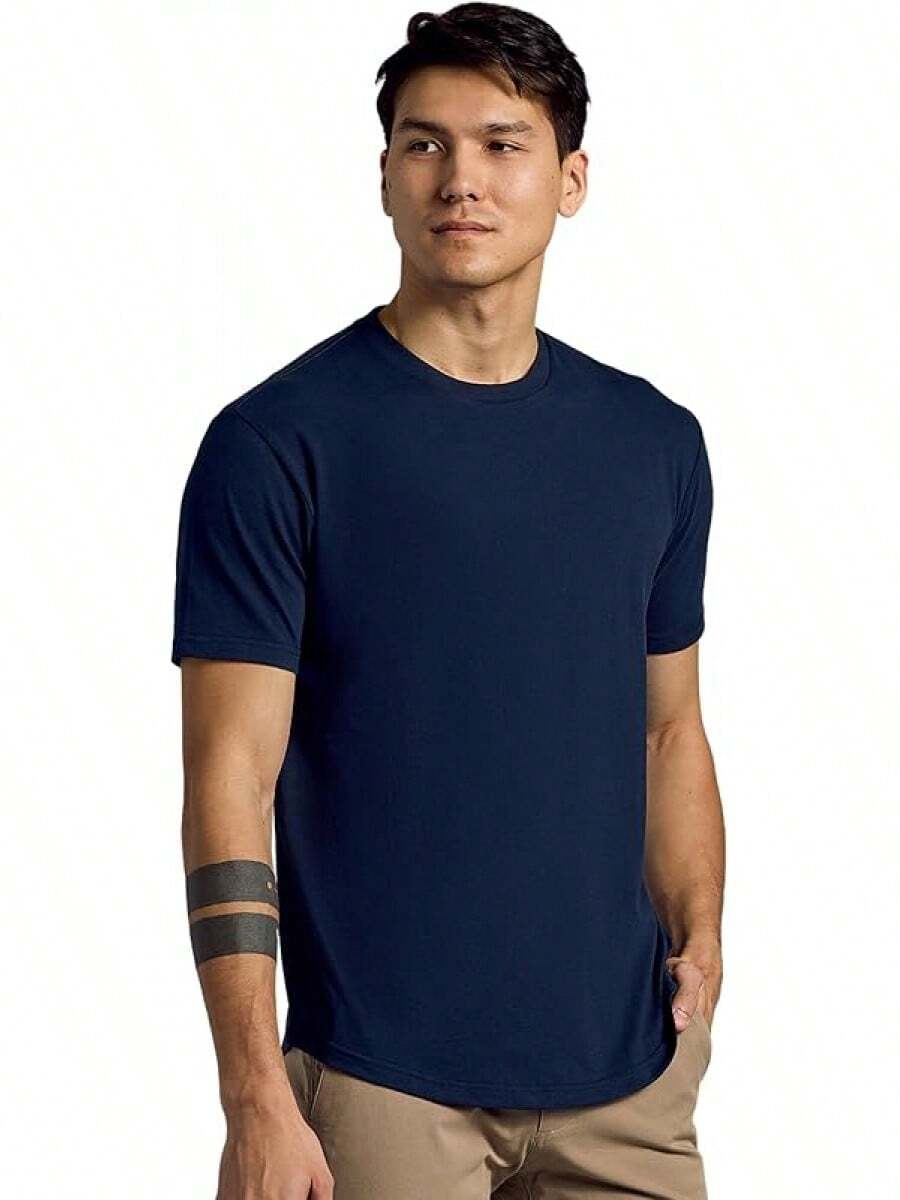Mens T-Shirts – Curved Hem Tee Mens, Hipster Shirts For Men, Long Tail T Shirts For Man, Drop Cut Lounge/Sleephalloween - Hải quân - Xem 1