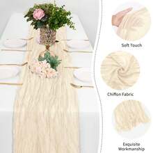 6/12 Pack Ivory Cheesecloth Table Runner 17 X 108 Inch Gauze Table Runner Fabric Semi Sheer Cheese Cloth Table Decoration Bulk For Rustic Romantic Wedding Shower Table Decoration - 象牙色 - 查看 5