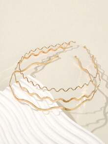 1 pieza Aro de pelo de mujer de estilo de onda delgada de color dorado metálico, diadema simple y práctica para el flequillo, accesorio de pelo minimalista y elegante