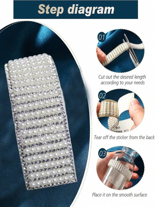 1 rolka naklejek perłowych, samoprzylepna wstążka z perłowymi kryształkami, rolka do pakowania pereł, pasek z kryształkami perłowymi, 3 mm perłowa wstawka w kolorze kości słoniowej, naklejki z brokatem z diamentowymi koralikami, dekoracje ślubne DIY, rękodzieło na przyjęcie urodzinowe, dekoracja samochodu