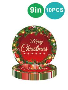 16pcs Christmas Paper Tray Disposable Tableware Set, Including Paper Tray, Dessert Tray, Napkin, Paper Cup, Christmas Tree Bell Tableware Tray Merry Christmas Printed Dessert Tray Suitable For Christmas Table Items - Multicolor - View 11