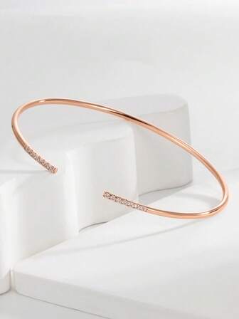 Charm-In 1pc Minimalist Plain Copper Rose Gold Plated Bangle Bracelet, Simple Jewelry Suitable For Daily Wear And Travel, Gift For Mom, Birthday