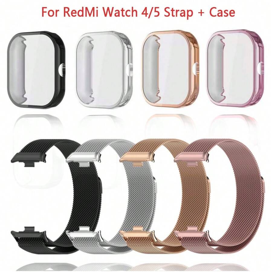 Metal Strap For Redmi Watch 4 5 Band With TPU Case Screen Protector Soft Replacement Milanese Magnetic Loop Watchband