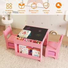 Kids Table And Chair Set,4 In 1 Wood Toddlers Activity Table & 2 Chairs,Kids Drawing Table With Storage Drawer,Detachable Tabletop For Drawing,Reading,Crafts,Homework,Playroom,Preschool - Rosa - Ver 5