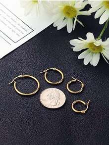 4 Pairs Hoop Earrings Set Stainless Steel Cute Gold Huggie Earrings For Women Rounded Small Hoop Earrings 10/12/15/20MM - Vàng - Xem 2