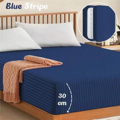 Same Day Dispatch 1 Pc 200TC Cotton Fitted Sheet – Extra Deep Stripe UK Single/Double/King