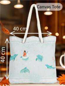 This Summer's Must-Have Bag! – Rope Handle Shoulder Bag | 40x40 Cm | Print | Made In Turkey - Hot Pink - View 2