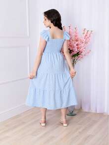 Children's And Youth Long Dress 3 Marias With Ruffles For Parties Printed Evangelical Fashion Crepe (Vinf416) - 淺藍色 - 查看 3