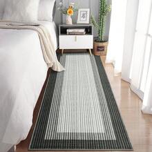 Washable Indoor Modern Bordered Accent Rug Soft Gradient Carpet Faux Wool Print Rug Stain Resistant Indoor Carpet With Non-Slip Backing Non-Shedding Low Pile Floor Cover For Laundry Kitchen Entryway - 黑灰色 - 查看 6