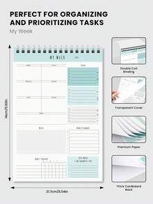 Trees 8.5" X 5.5" 100g Office Supplies Undated To-Do List Notepad, Agenda Organizer Spiral Bound Task List Planner, Productivity Enhancer, Teacher's Day/Back To School Gift - Green - View 6