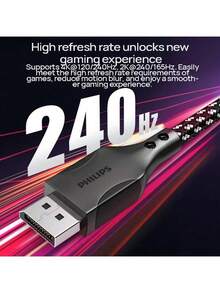 PHILIPS Kabel data SWR3139B/93 DP1.4 dengan HDR dinamis dan layar HD 8K. Desain dan gambar profesional untuk gaming dan esports. Antarmuka tahan aus dan plug-in yang tahan lama. - Hitam - View 2